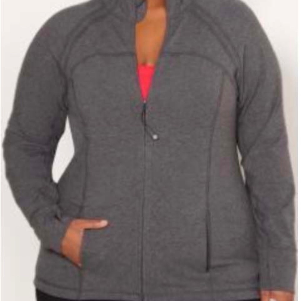 JACKET, FRONT ZIP, DARK HEATHER GREY, SIZE 6X, POCKETS, SLEEVES WITH THUMBHOLES,